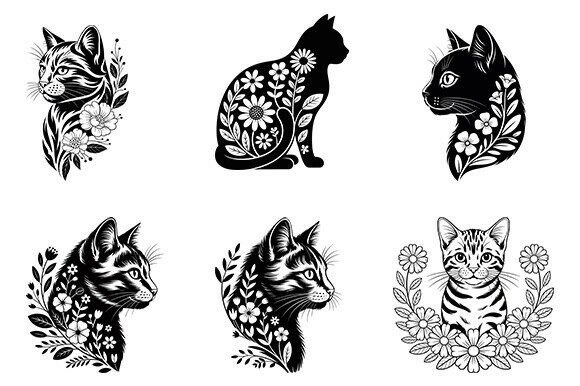 Floral Cat Svg, Flower Cat, Cat Bundle: A Versatile Digital Asset for Creative Workflows